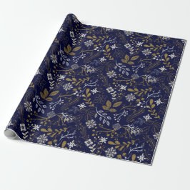 Papel De Regalo Elegante Patrón De Plantas Blancas, Amarillas Sobr