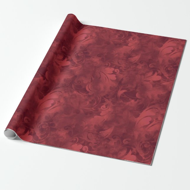 Papel De Regalo Elegante patrón de pluma abstracta roja (Desenrollado)