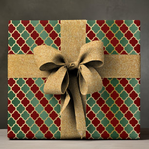 Papel De Regalo Elegante patrón de quatrefoil de lujo de oro verde