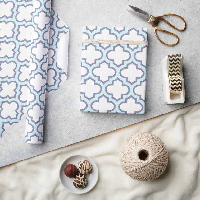 Papel De Regalo Elegante patrón de quatrefoil marroquí azul claro (Artesanía)