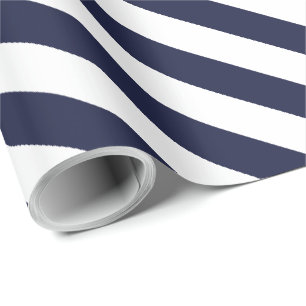 Papel De Regalo Elegante patrón de rayas azul marino oscuro y blan