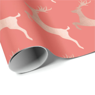 Papel De Regalo Elegante patrón de renos de Rosa rojo Navidades do