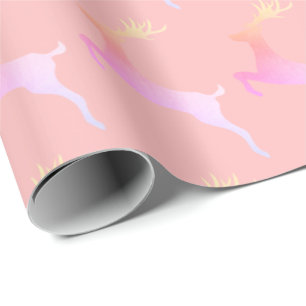 Papel De Regalo Elegante patrón de renos para Navidades holográf