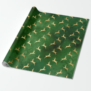 Papel De Regalo Elegante patrón de renos para Navidades verdes y 