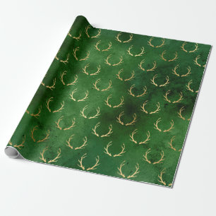 Papel De Regalo Elegante patrón de renos para Navidades verdes y 