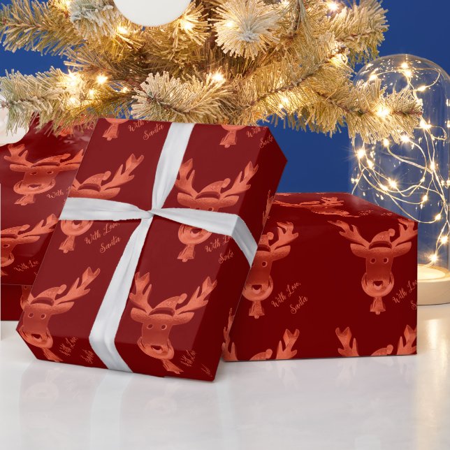 Papel De Regalo Elegante patrón de renos rojos Navidades adorables (Vacaciones)