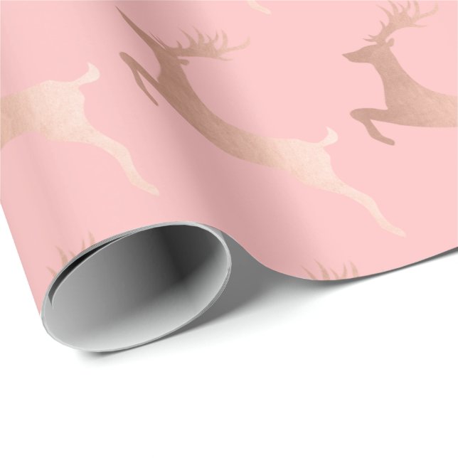 Papel De Regalo Elegante patrón de renos Rosa Navidades rosados (Esquina del rollo)