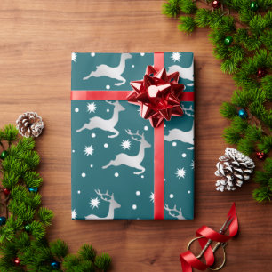 Papel De Regalo Elegante patrón de renos SilverChristmas