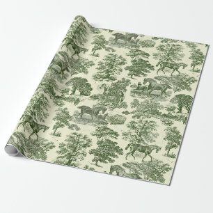 Papel De Regalo Elegante patrón de toile de caballo en verde oliva
