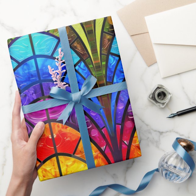 Papel De Regalo Elegante patrón de vidrio manchado de arcoiris (Regalar)