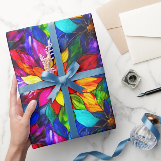 Papel De Regalo Elegante patrón de vidrio manchado de arcoiris (Regalar)