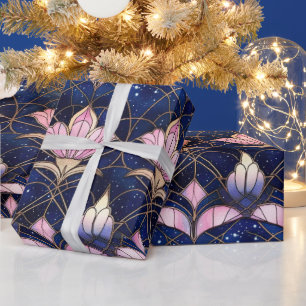 Papel De Regalo Elegante Patrón de vidrio manchado de Lotus Faux r