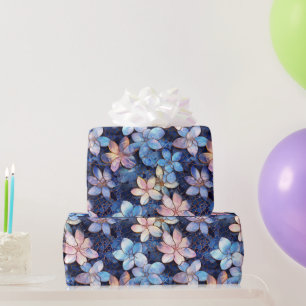 Papel De Regalo Elegante patrón de vidrio mosaico de flores azules