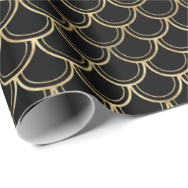 Papel De Regalo Elegante patrón de vieira de oro negro