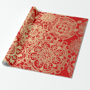 Papel De Regalo Elegante patrón dorado rojo Mandala