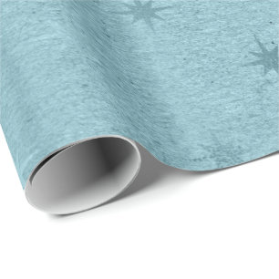 Papel De Regalo Elegante patrón estrella de Navidades azules metál