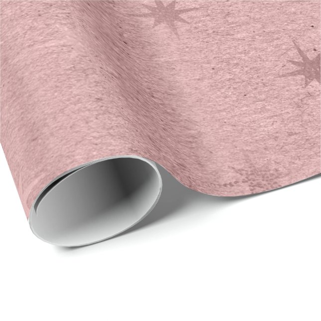Papel De Regalo Elegante patrón estrella de Navidades rosa (Esquina del rollo)