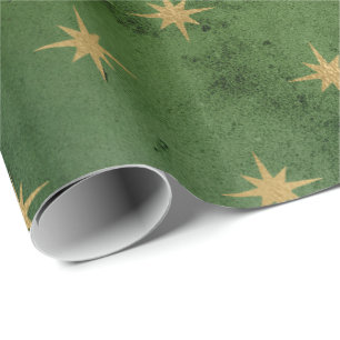 Papel De Regalo Elegante patrón estrella de Navidades verdes y do