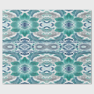 Papel De Regalo Elegante patrón floral barroco en azul turquesa y 
