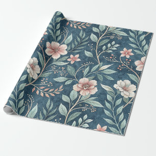 Papel De Regalo Elegante patrón floral con flores rosadas y crema