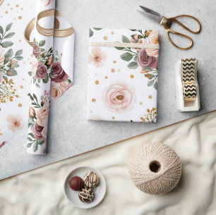 Papel De Regalo Elegante patrón floral de boda en acuarela
