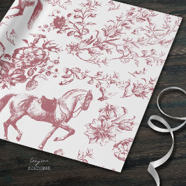 Papel De Regalo Elegante Patrón Floral de Caballo Blanco Rojo Vint