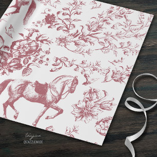 Papel De Regalo Elegante Patrón Floral de Caballo Blanco Rojo Vint