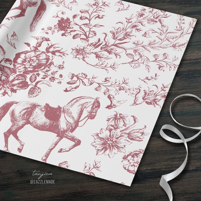 Papel De Regalo Elegante Patrón Floral de Caballo Blanco Rojo Vint (Subido por el creador)