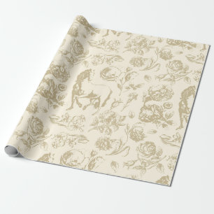 Papel De Regalo Elegante patrón floral de caballo dorado beige vin