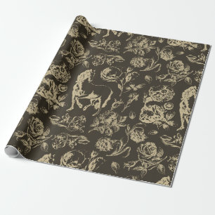 Papel De Regalo Elegante patrón floral de caballo vintage beige do