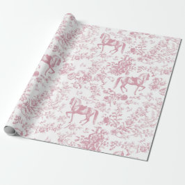 Papel De Regalo Elegante patrón floral de caballos blancos rosados
