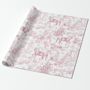 Papel De Regalo Elegante patrón floral de caballos blancos rosados