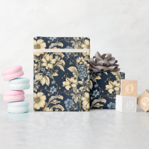 Papel De Regalo Elegante patrón floral de crema azul
