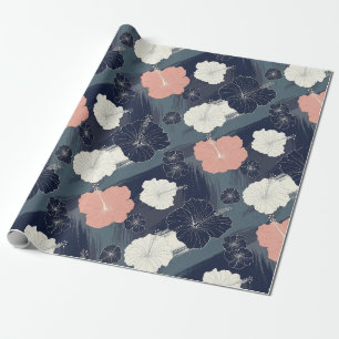 Papel De Regalo Elegante Patrón Floral de Hibisco Azul (10)