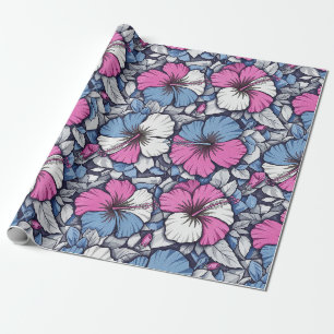 Papel De Regalo Elegante patrón floral de hibisco azul (12)