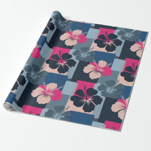 Papel De Regalo Elegante patrón floral de hibisco azul (13)