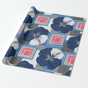 Papel De Regalo Elegante patrón floral de hibisco azul (3)