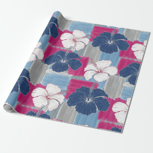 Papel De Regalo Elegante patrón floral de hibisco azul (5)