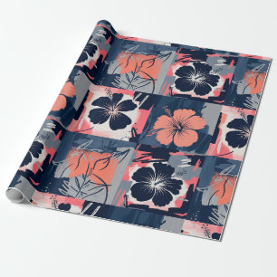 Papel De Regalo Elegante patrón floral de hibisco azul (7)