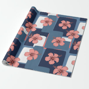 Papel De Regalo Elegante patrón floral de hibisco azul (8)