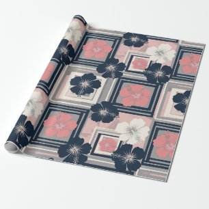 Papel De Regalo Elegante patrón floral de hibisco azul (9)