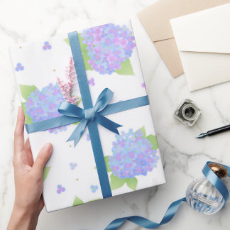 Papel De Regalo Elegante patrón floral de hortensias en azul claro
