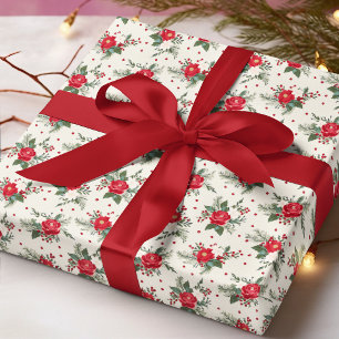 Papel De Regalo Elegante patrón floral de Navidad en rojo y verde