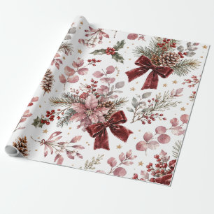 Papel De Regalo Elegante patrón floral de Navidad vintage