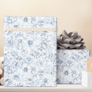 Papel De Regalo Elegante Patrón Floral Dusty Blue Chinoiserie