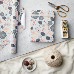 Papel De Regalo Elegante patrón floral gris azul melocotón