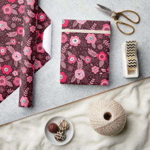 Papel De Regalo Elegante patrón floral magenta rosa ditsy