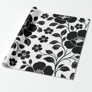 Papel De Regalo Elegante patrón floral negro