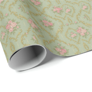 Papel De Regalo Elegante patrón floral rococó en pasteles suaves