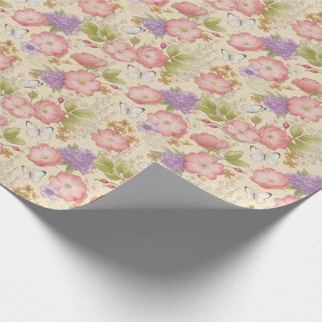 Papel De Regalo Elegante patrón floral rosa de época (Esquina)